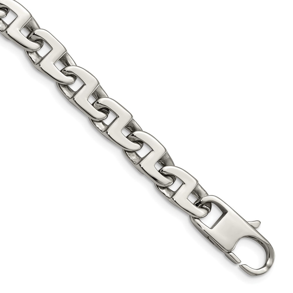 Stainless Steel Chisel Polished 8.5 Inch Fancy Square Link Bracelet