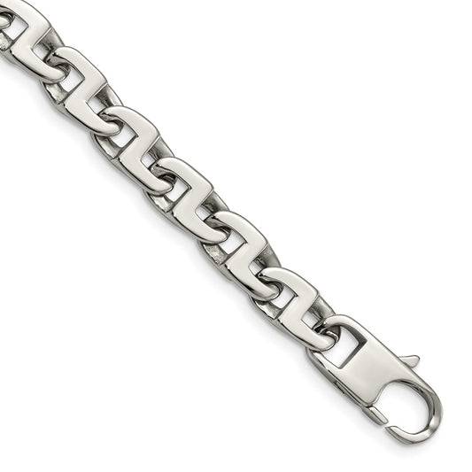 Stainless Steel Chisel Polished 8.5 Inch Fancy Square Link Bracelet