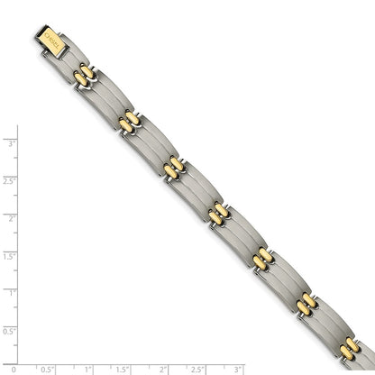 Stainless Steel Chisel Brushed And Polished Yellow Ip-Plated 8.75 Inch Link Bracelet