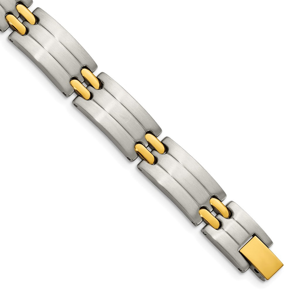 Stainless Steel Chisel Brushed And Polished Yellow Ip-Plated 8.75 Inch Link Bracelet