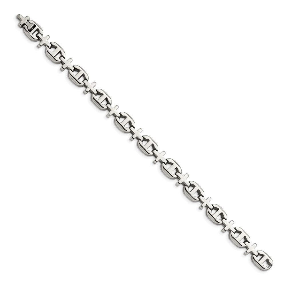 Stainless Steel Chisel Polished 8.5 Inch Cross Link Bracelet