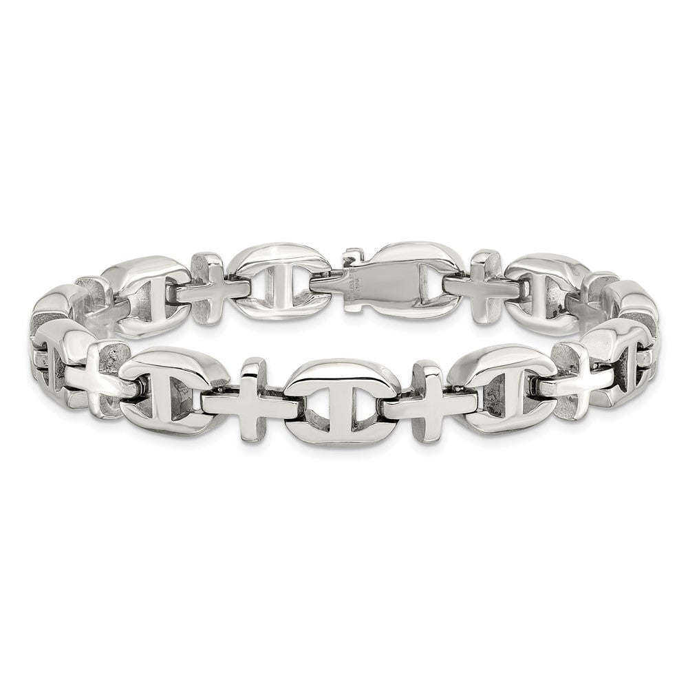 Stainless Steel Chisel Polished 8.5 Inch Cross Link Bracelet