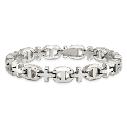 Stainless Steel Chisel Polished 8.5 Inch Cross Link Bracelet