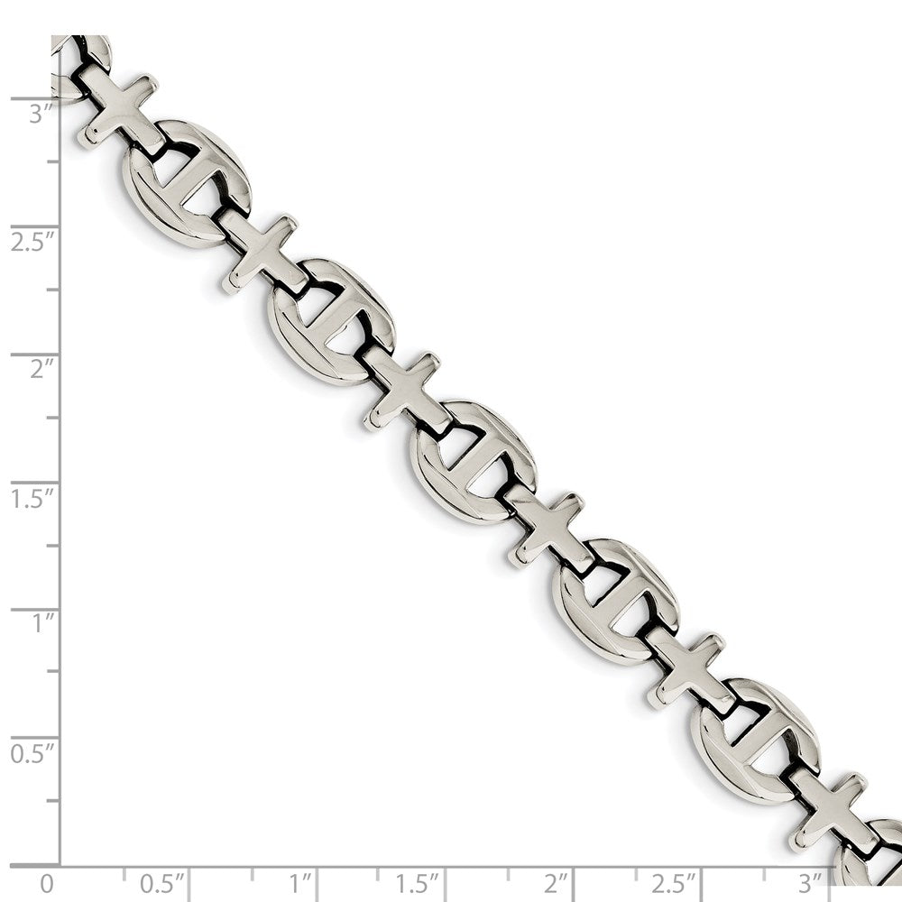 Stainless Steel Chisel Polished 8.5 Inch Cross Link Bracelet