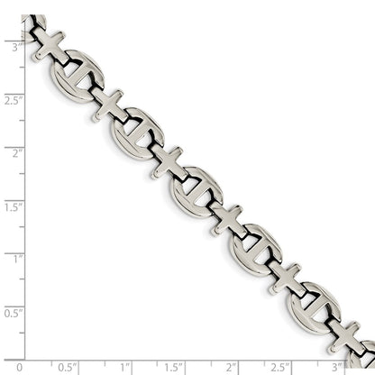 Stainless Steel Chisel Polished 8.5 Inch Cross Link Bracelet