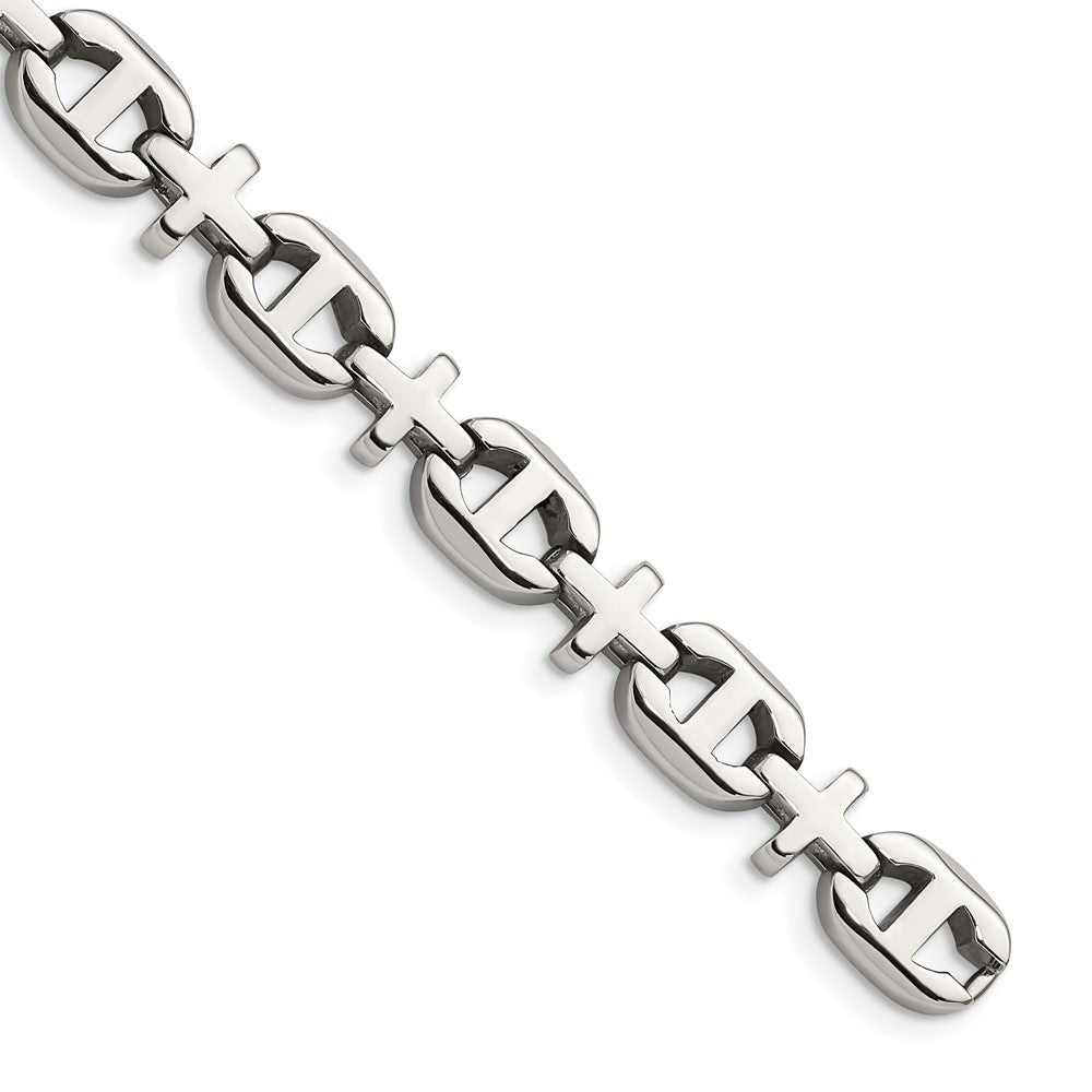 Stainless Steel Chisel Polished 8.5 Inch Cross Link Bracelet
