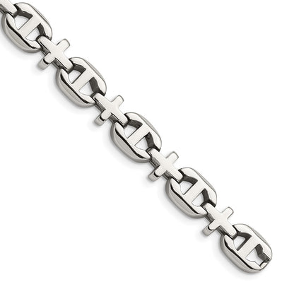 Stainless Steel Chisel Polished 8.5 Inch Cross Link Bracelet