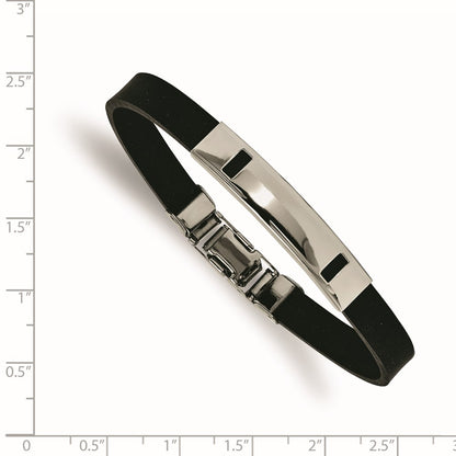 8.5 Inch Stainless Steel Black Rubber 8.5In Bracelet