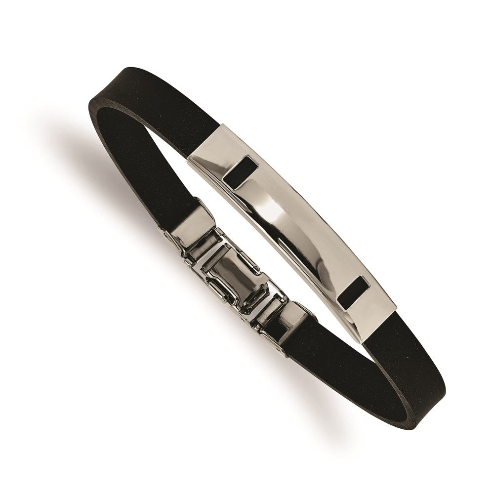 8.5 Inch Stainless Steel Black Rubber 8.5In Bracelet