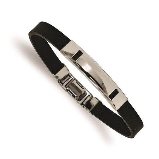 8.5 Inch Stainless Steel Black Rubber 8.5In Bracelet