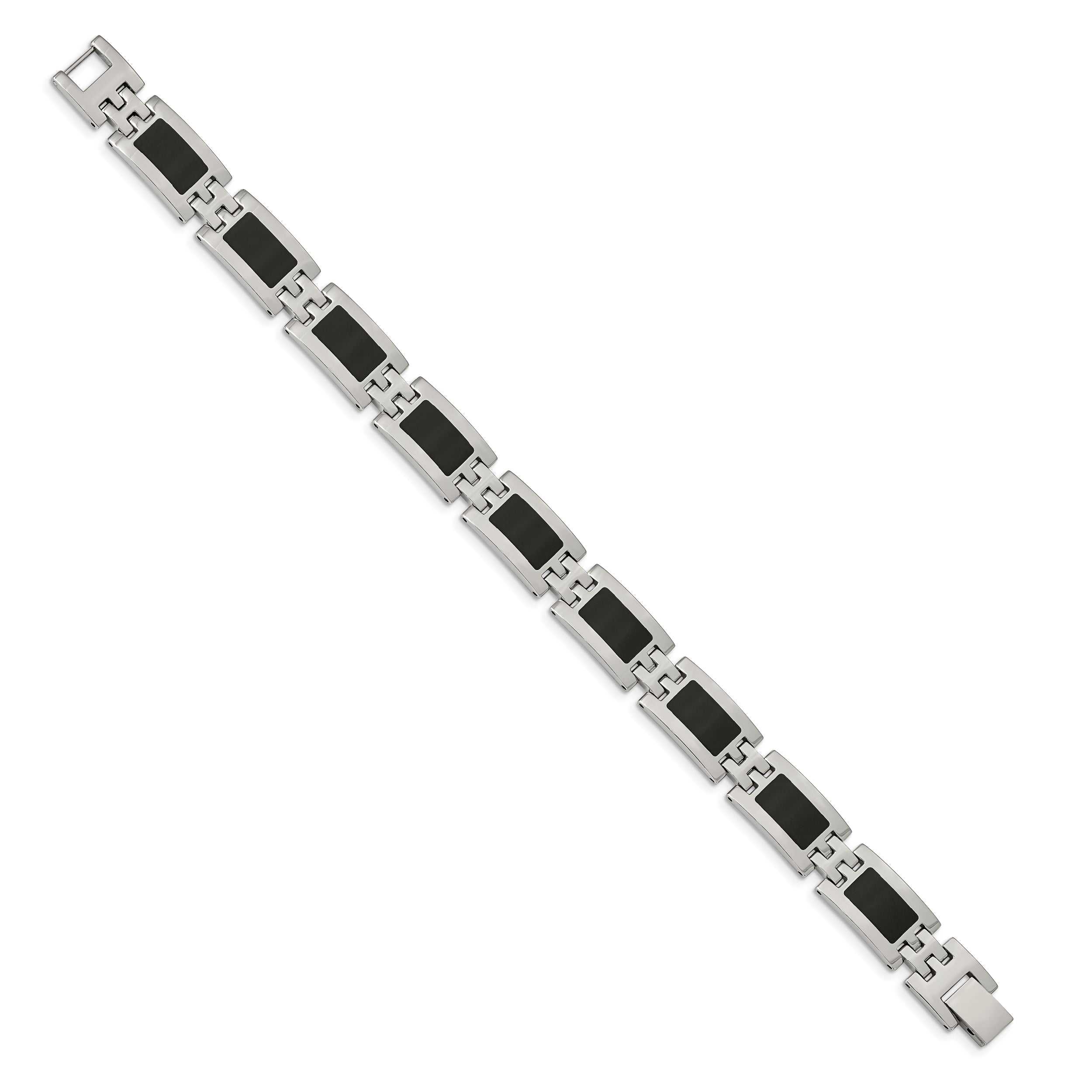 Stainless Steel Chisel Polished With Black Enamel 9 Inch Link Bracelet