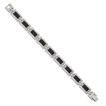 Stainless Steel Chisel Polished With Black Enamel 9 Inch Link Bracelet