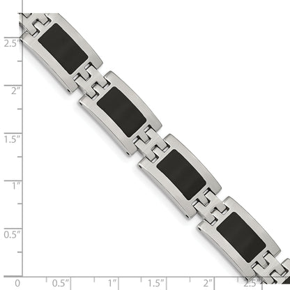 Stainless Steel Chisel Polished With Black Enamel 9 Inch Link Bracelet