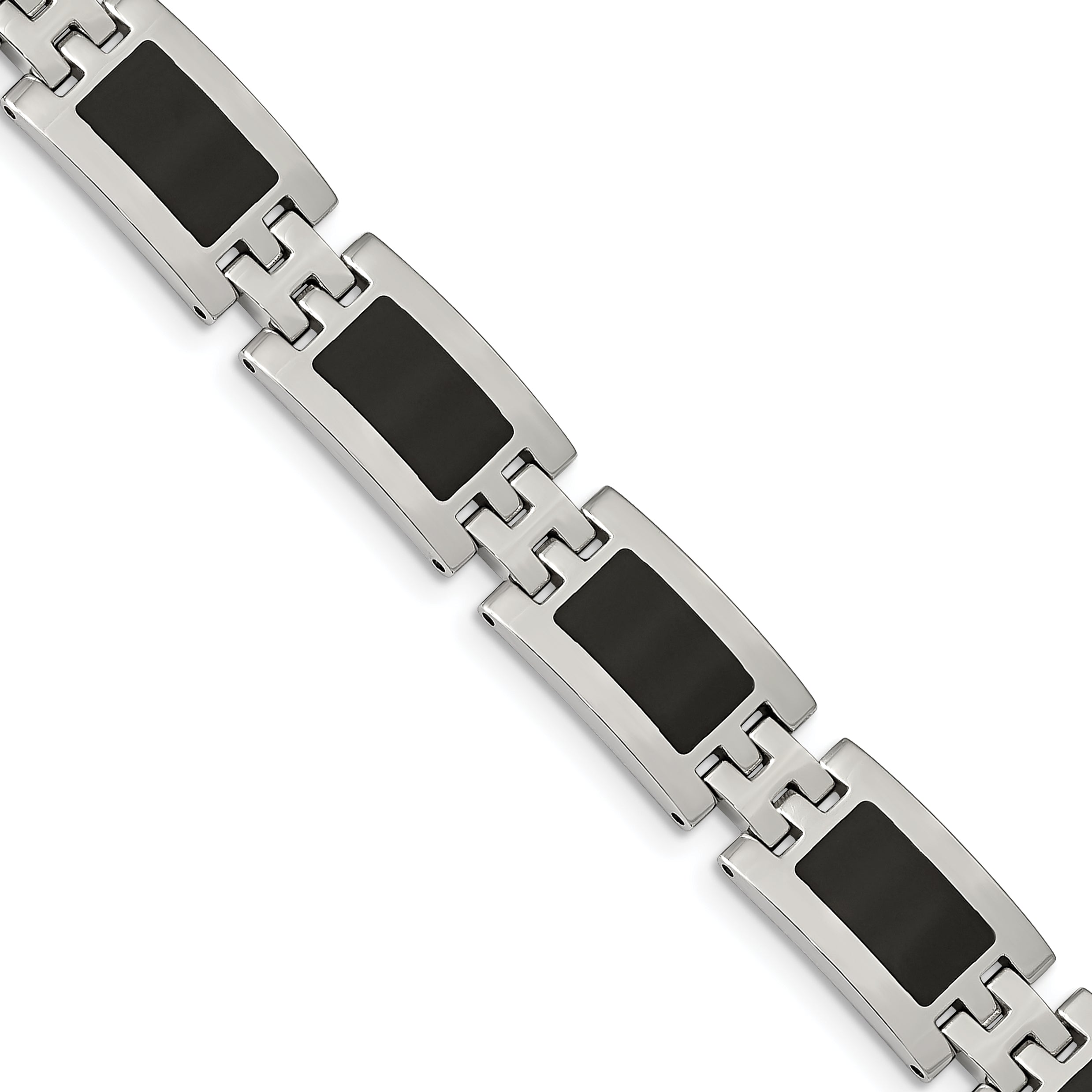 Stainless Steel Chisel Polished With Black Enamel 9 Inch Link Bracelet
