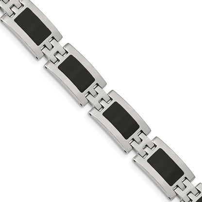 Stainless Steel Chisel Polished With Black Enamel 9 Inch Link Bracelet