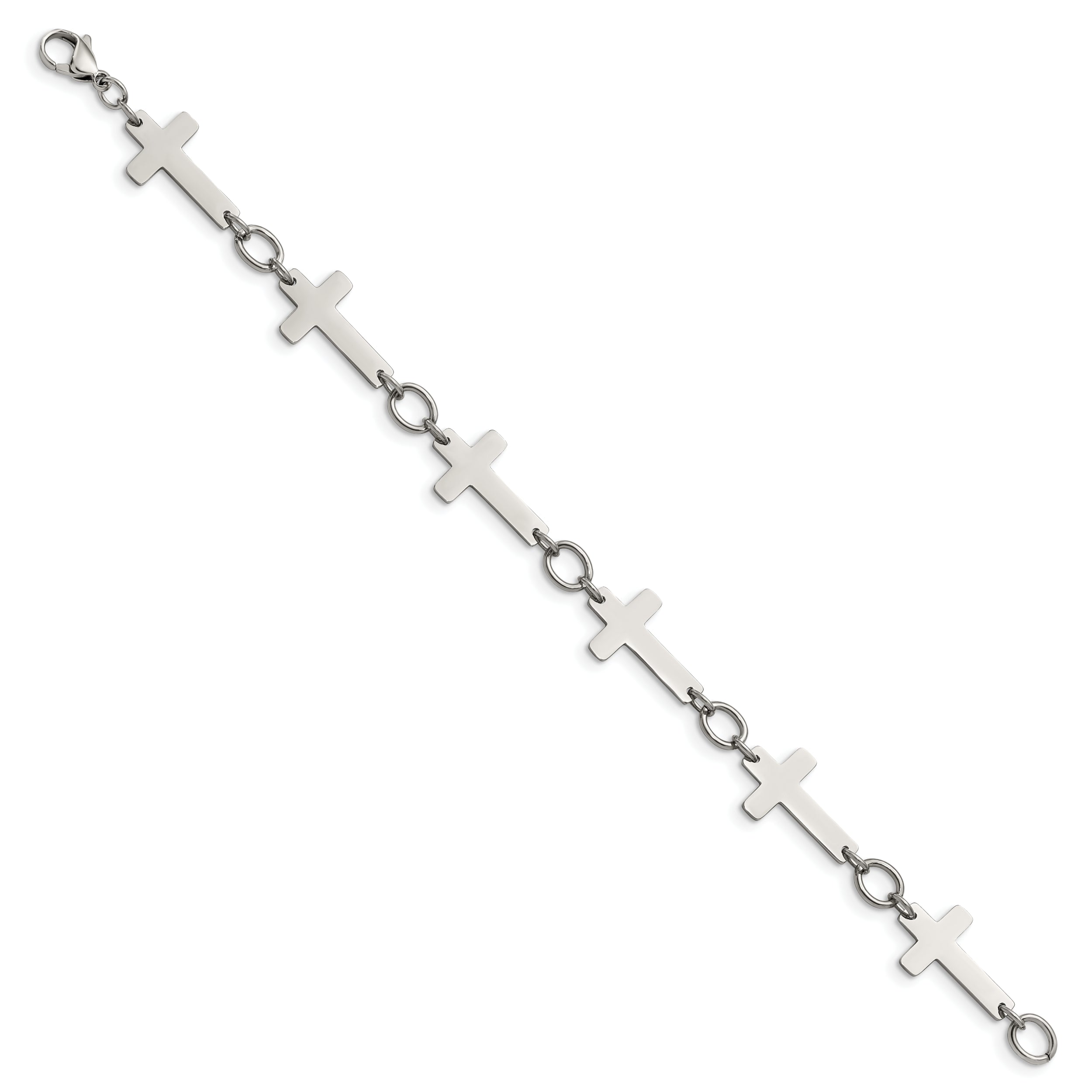 Stainless Steel Chisel Polished 8 Inch Sideways Cross Link Bracelet