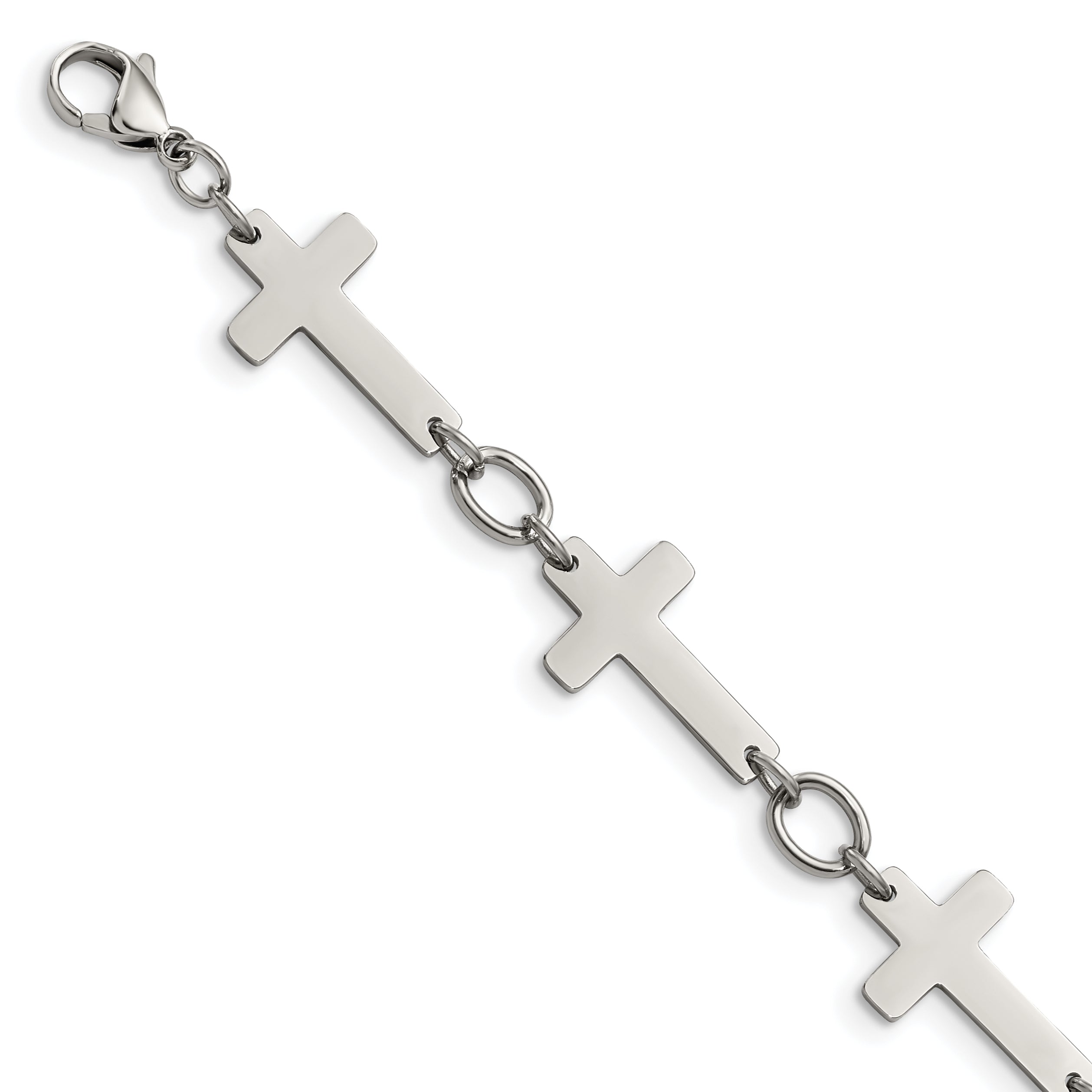 Stainless Steel Chisel Polished 8 Inch Sideways Cross Link Bracelet