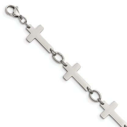 Stainless Steel Chisel Polished 8 Inch Sideways Cross Link Bracelet