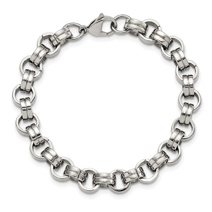 Stainless Steel Chisel Polished 8 Inch Circle Link Bracelet