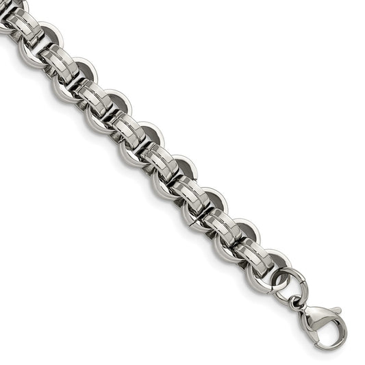 Stainless Steel Chisel Polished 8 Inch Circle Link Bracelet