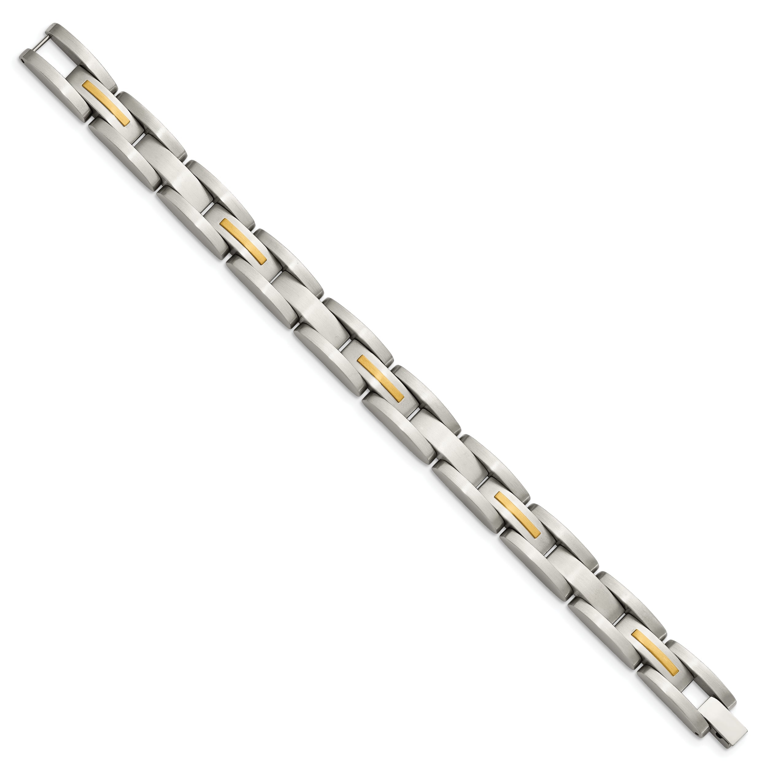 Stainless Steel Chisel With 14K Gold Accent Brushed 8 Inch Link Bracelet