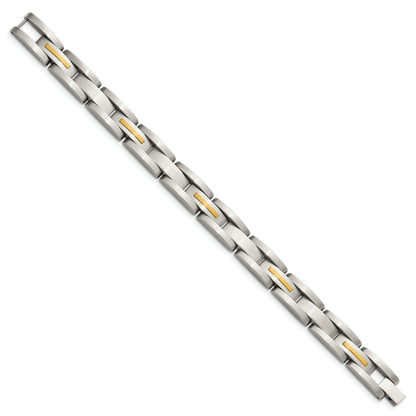 Stainless Steel Chisel With 14K Gold Accent Brushed 8 Inch Link Bracelet