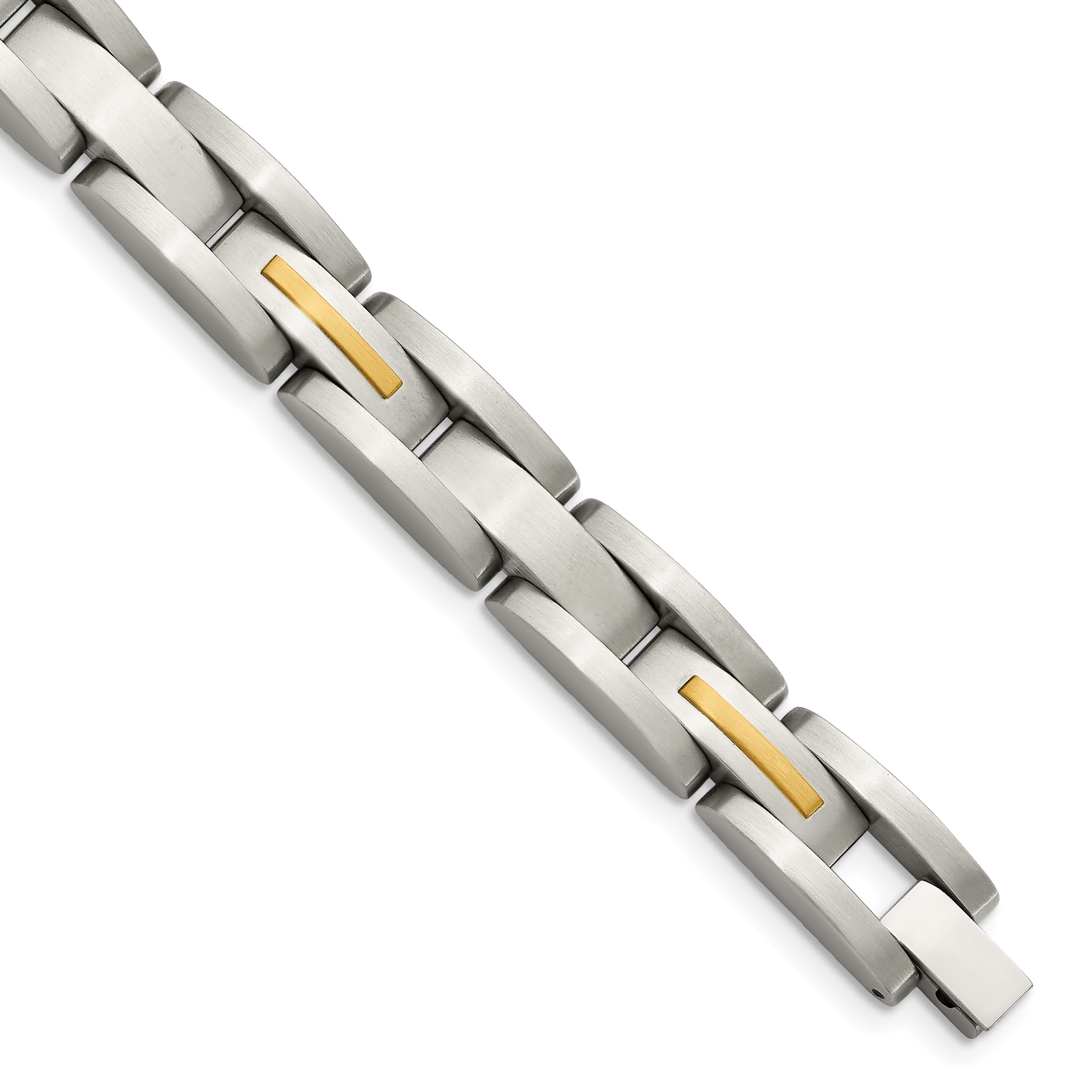 Stainless Steel Chisel With 14K Gold Accent Brushed 8 Inch Link Bracelet
