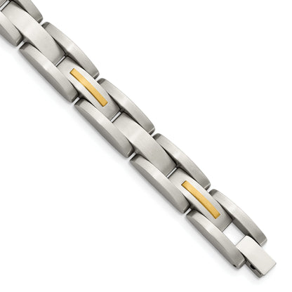Stainless Steel Chisel With 14K Gold Accent Brushed 8 Inch Link Bracelet