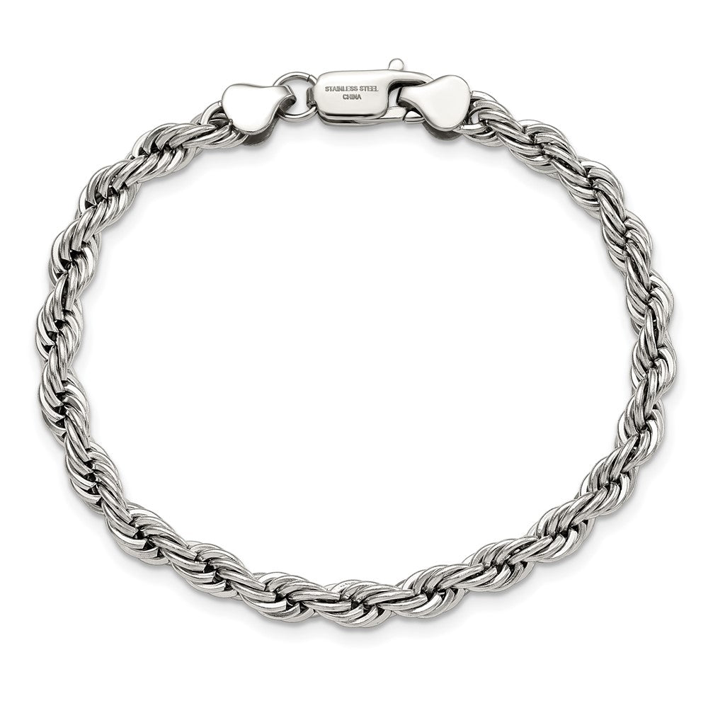 Stainless Steel Chisel Polished 6mm 8.5 Inch Rope Bracelet