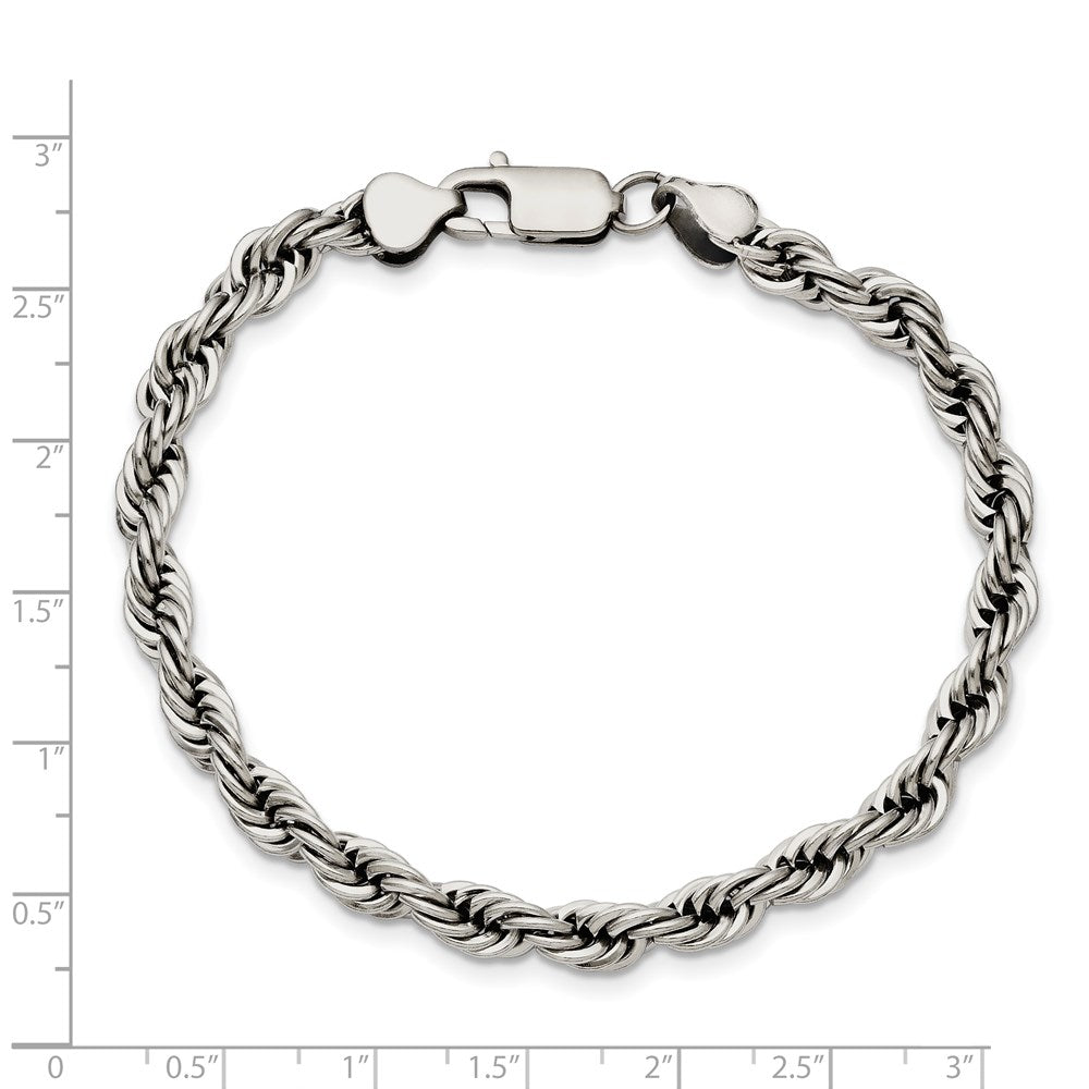 Stainless Steel Chisel Polished 6mm 8.5 Inch Rope Bracelet