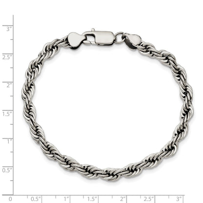 Stainless Steel Chisel Polished 6mm 8.5 Inch Rope Bracelet