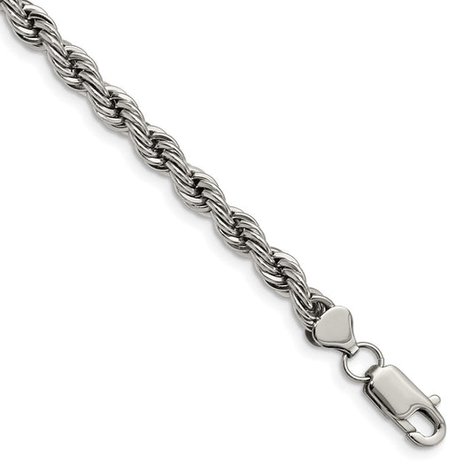 Stainless Steel Chisel Polished 6mm 8.5 Inch Rope Bracelet