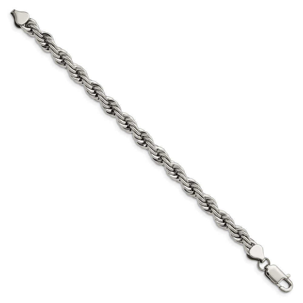 Stainless Steel Chisel Polished 7mm 8.5 Inch Rope Bracelet