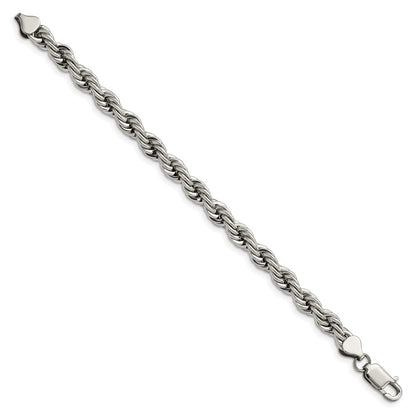 Stainless Steel Chisel Polished 7mm 8.5 Inch Rope Bracelet