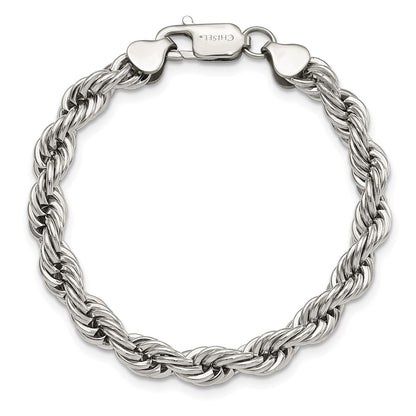 Stainless Steel Chisel Polished 7mm 9 Inch Rope Bracelet