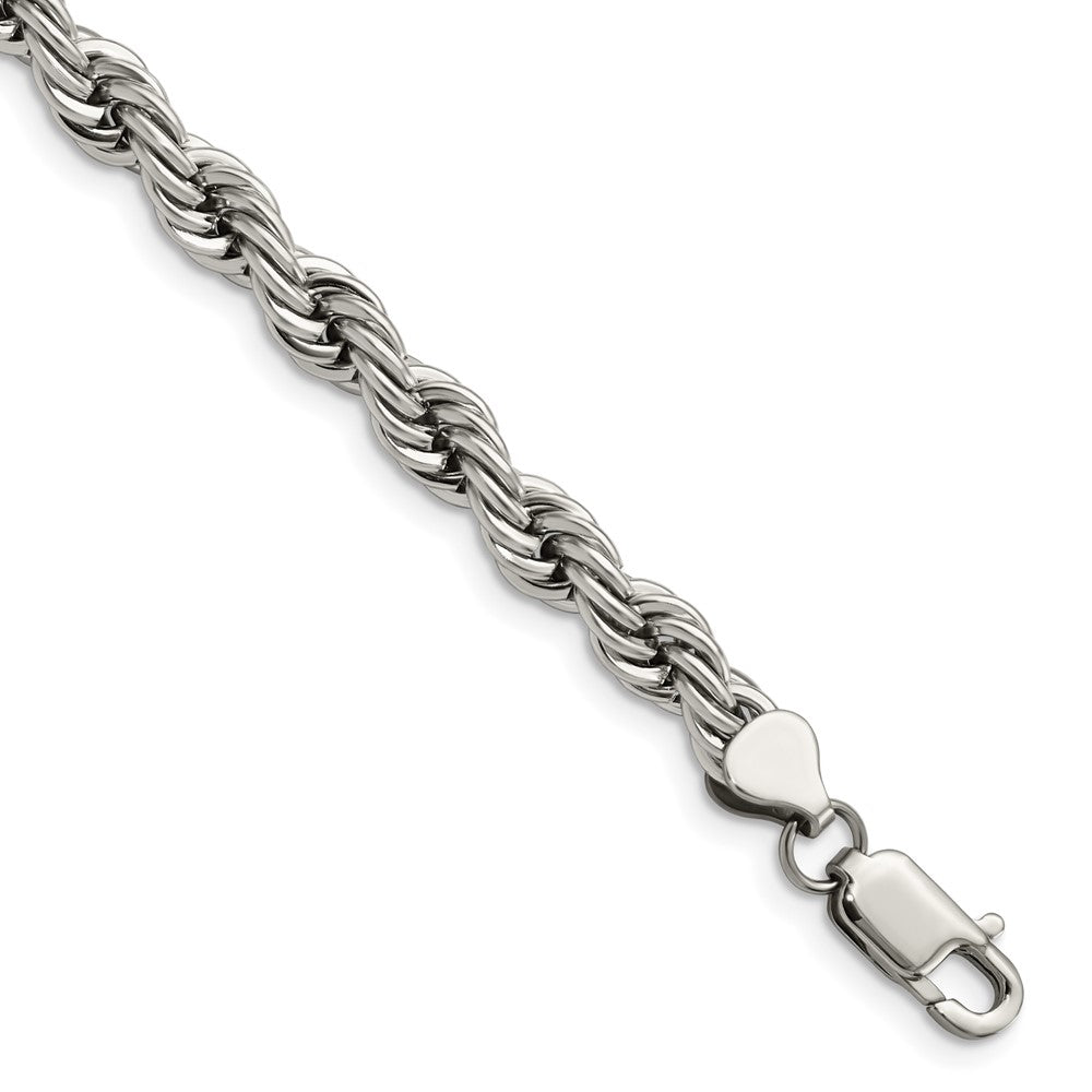 8 Inch Chisel Stainless Steel Polished 7mm 9 Rope Bracelet