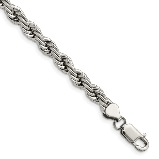 8 Inch Chisel Stainless Steel Polished 7mm 9 Rope Bracelet