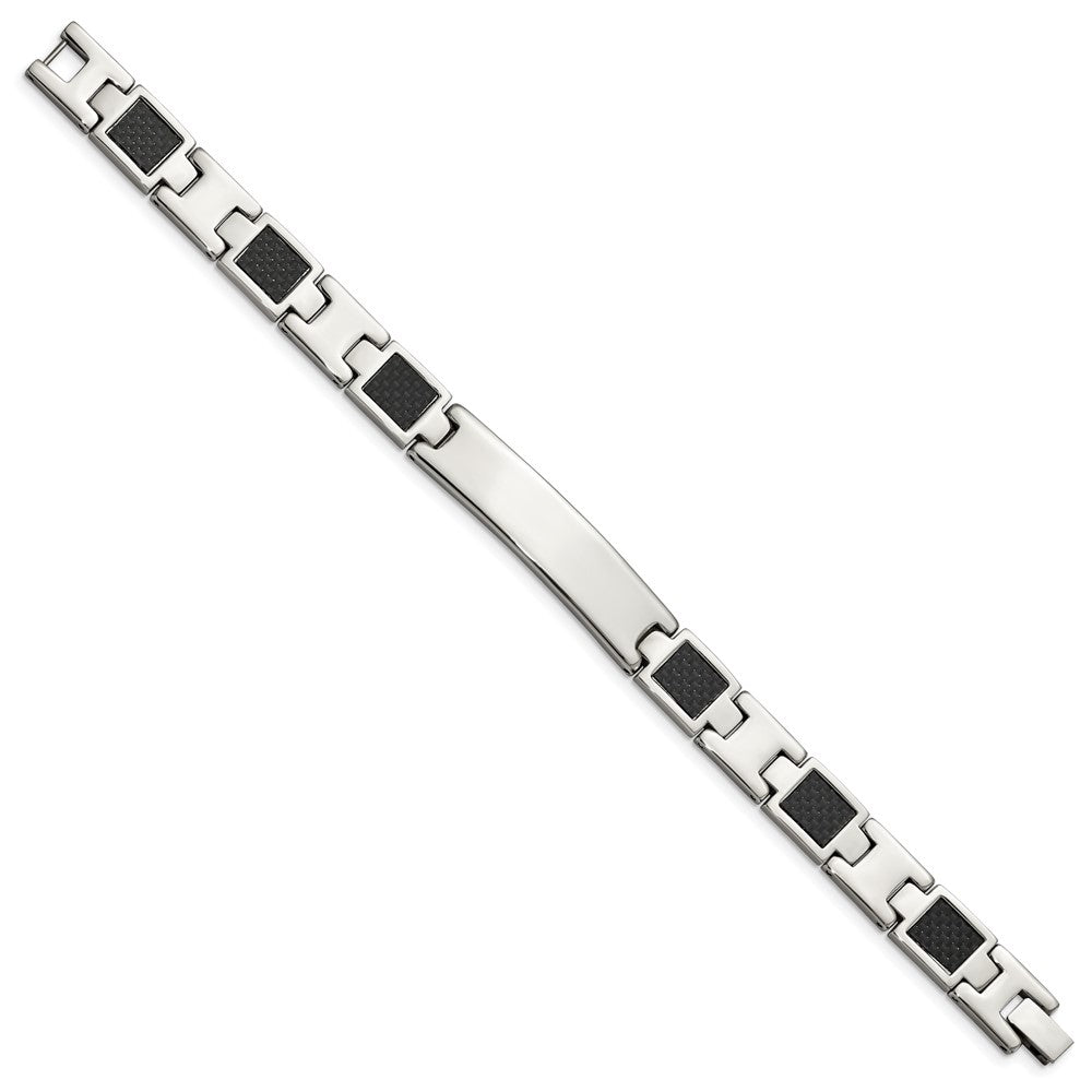 Stainless Steel Chisel Brushed And Polished Black Carbon Fiber Inlay 8.5 Inch Id Bracelet