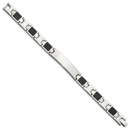 Stainless Steel Chisel Brushed And Polished Black Carbon Fiber Inlay 8.5 Inch Id Bracelet