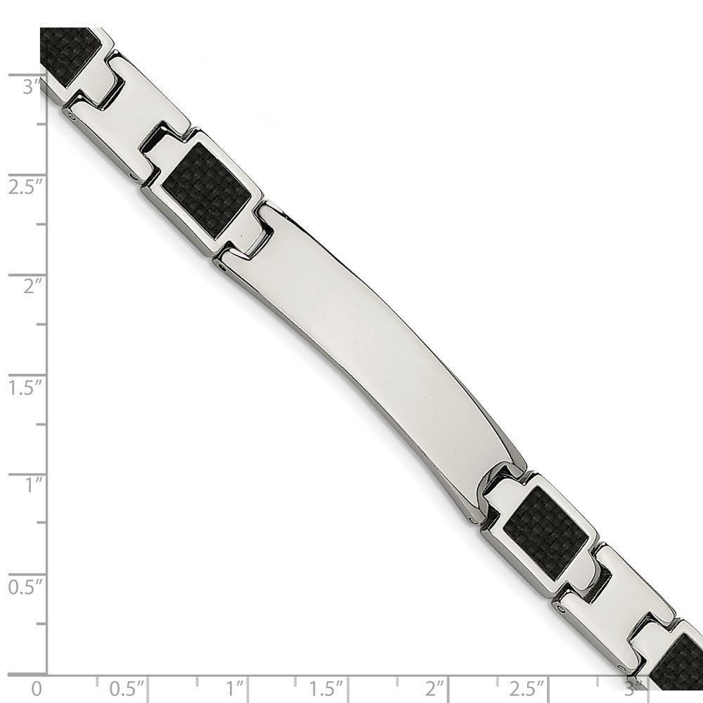 Stainless Steel Chisel Brushed And Polished Black Carbon Fiber Inlay 8.5 Inch Id Bracelet