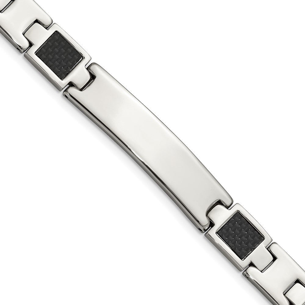 Stainless Steel Chisel Brushed And Polished Black Carbon Fiber Inlay 8.5 Inch Id Bracelet