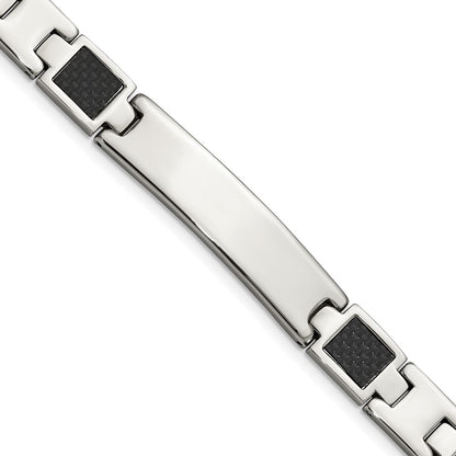 Stainless Steel Chisel Brushed And Polished Black Carbon Fiber Inlay 8.5 Inch Id Bracelet