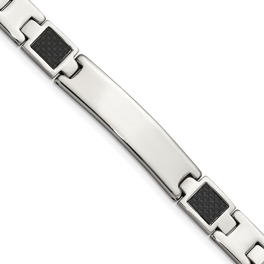 Stainless Steel Chisel Brushed And Polished Black Carbon Fiber Inlay 8.5 Inch Id Bracelet