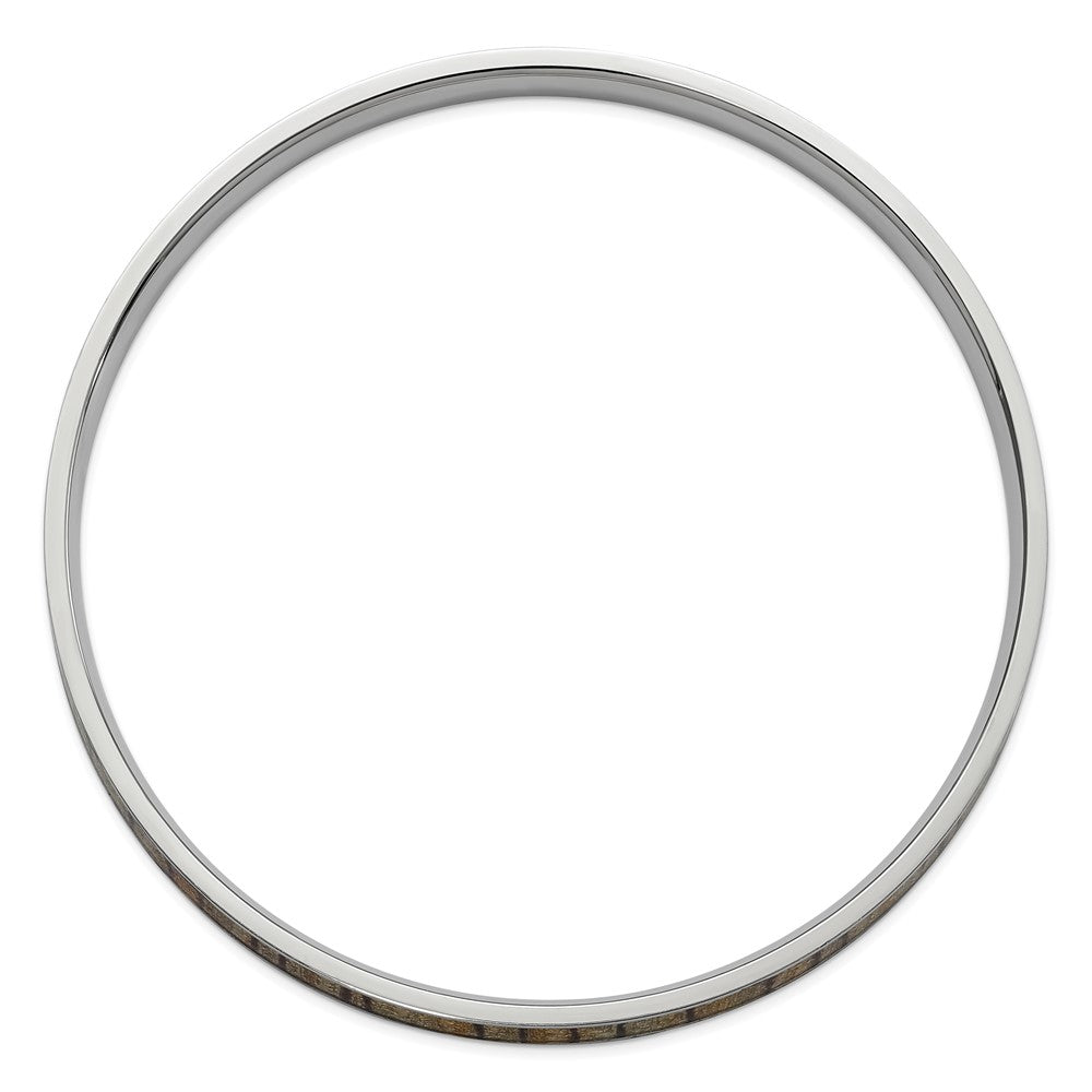 Stainless Steel Polished Cream And Brown Enameled Bangle