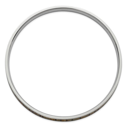 Stainless Steel Polished Cream And Brown Enameled Bangle