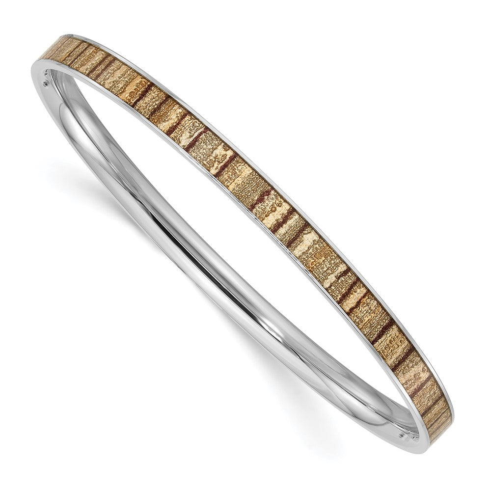 Stainless Steel Polished Cream And Brown Enameled Bangle