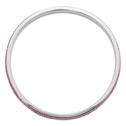 Stainless Steel Polished Pink Crystal Wavy Bangle