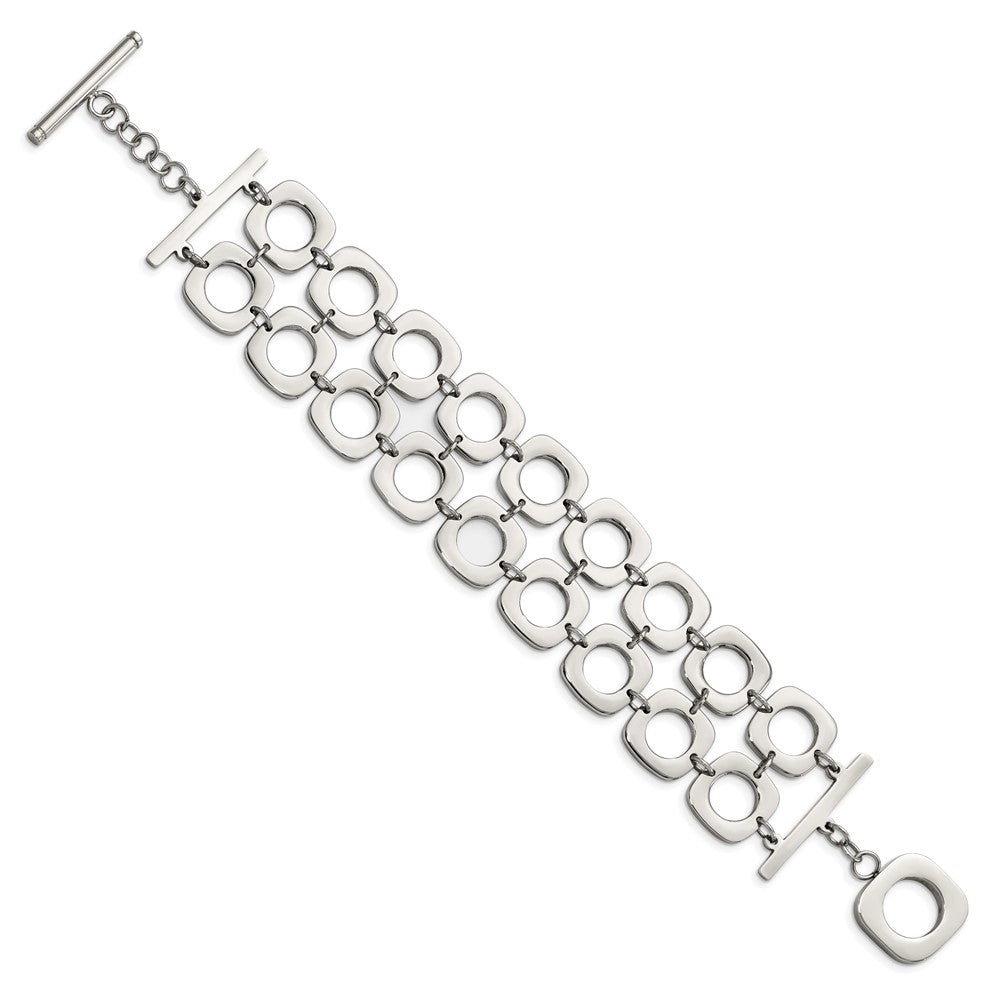 8 Inch Stainless Steel Polished Double Row Square 8In Toggle Bracelet