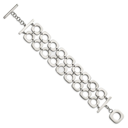 8 Inch Stainless Steel Polished Double Row Square 8In Toggle Bracelet