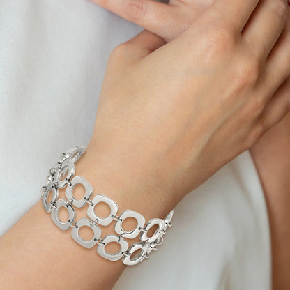 8 Inch Stainless Steel Polished Double Row Square 8In Toggle Bracelet